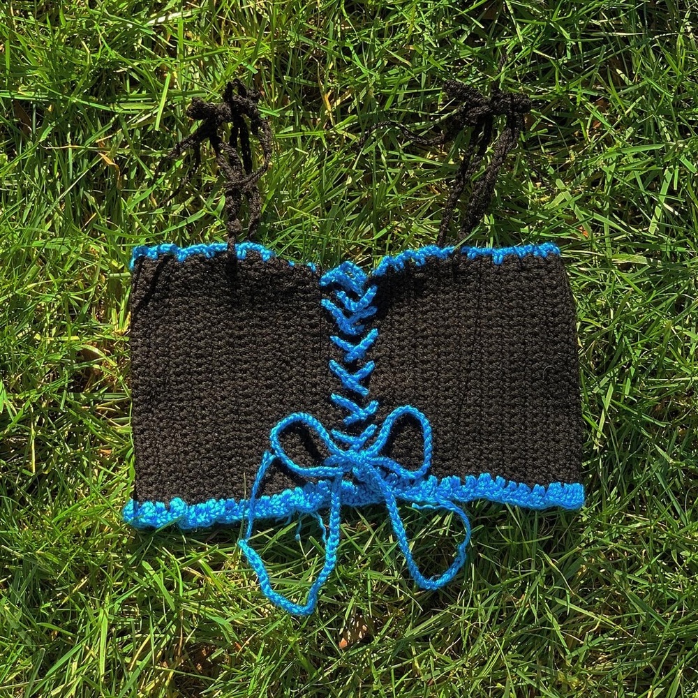 Crochet Bustier Tie Crop Top